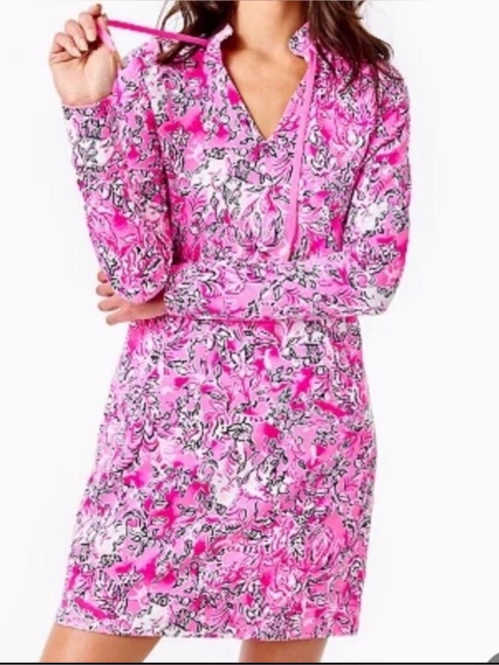 Lilly Pulitzer Cassi Dress Plumeria Pink Purposefully Pink UPF 50+ Long Sleeve